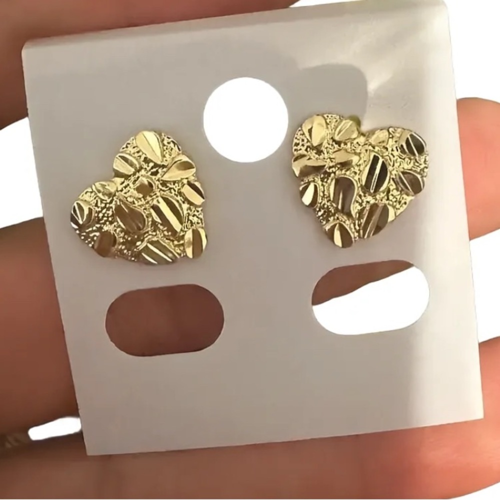 Textured Gold Heart Earrings